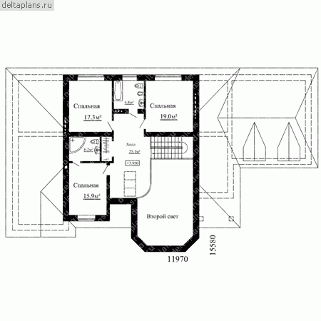 Двухэтажный дом со встроенным гаражом  № W-337-1K - 2-й этаж