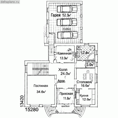Большой загородный дом с цокольным этажом № W-459-1K - 1-й этаж