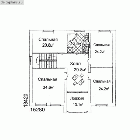 Большой загородный дом с цокольным этажом № W-459-1K - 2-й этаж