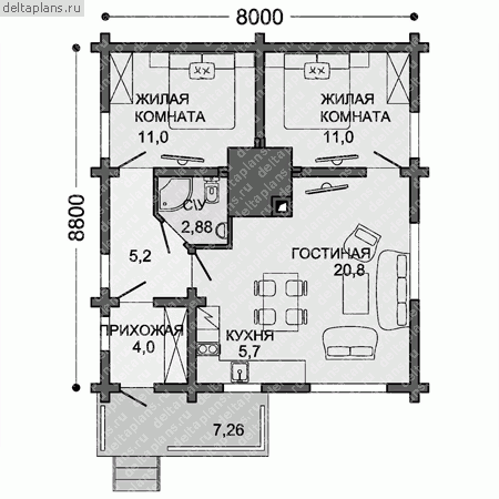 1 этажный дом проект № X-060-1D - 1-й этаж