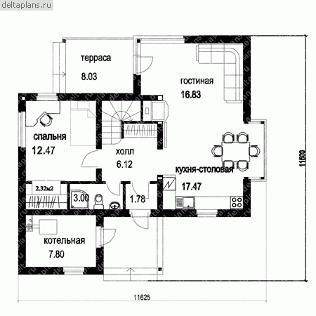 Двухэтажный дом 11 на 11 № Y-126-1S - 1-й этаж