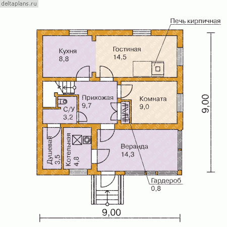 Типовой проект дачного дома № Y-134-1S - 1-й этаж