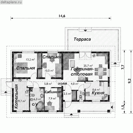 Проект пенобетонного дома № Z-096-1P - 1-й этаж