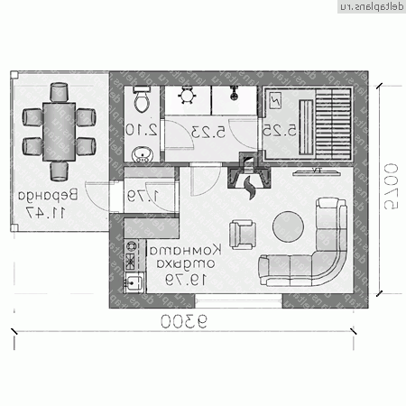 Проект пенобетонной бани № P-056-1P - 1-й этаж