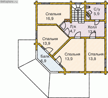 Готовый проект дома с мансардой из клееного бруса № A-204-1D - мансарда