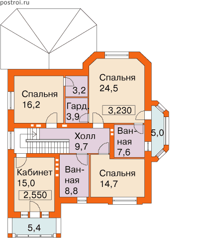 Проект жилого частного коттеджа № B-270-1P [32-19] - 2-й этаж