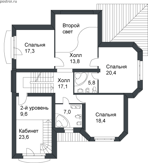 Дом 3 этажа из кирпича с тренажерным залом № B-466-1P - 2-й этаж