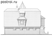 Проект коттеджа с башней для участка со склоном № C-235-1P - вид слева