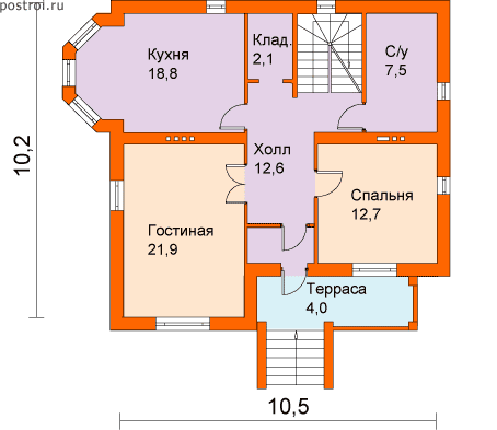 3 этажный дом с сауной № C-298-1P - 1-й этаж