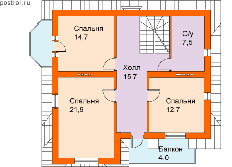3 этажный дом с сауной № C-298-1P - 2-й этаж
