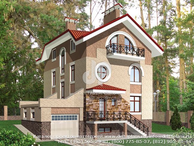 Загородный коттедж с цоколем и мансардой № C-310-1K Загородный коттедж с цоколем и мансардой № C-310-1K