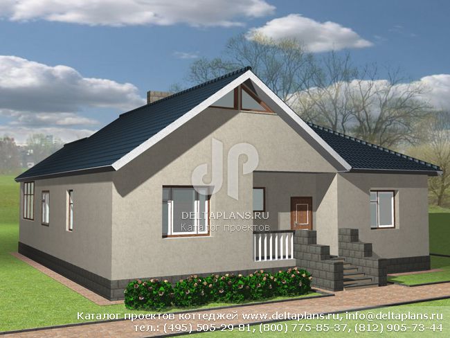 Дом с верандой из стеновых камней № D-095-1P Дом с верандой из стеновых камней № D-095-1P
