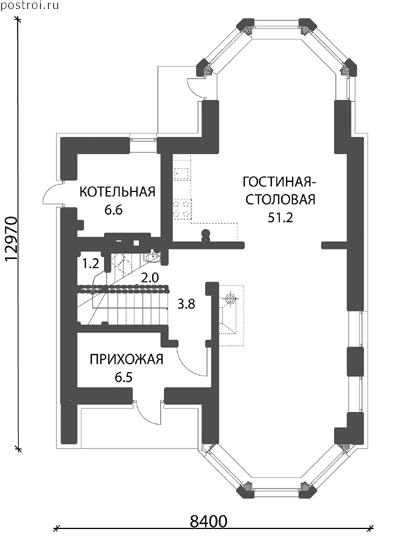 Уютный 2 этажный дом с эркерами № D-129-1P - 1-й этаж
