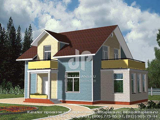 Одноэтажный загородный коттедж с мансардой № D-156-1P Одноэтажный загородный коттедж с мансардой № D-156-1P