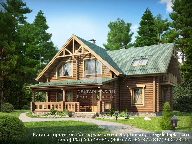 Деревянный одноэтажный коттедж с мансардой № D-185-1D Деревянный одноэтажный коттедж с мансардой № D-185-1D