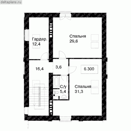 Проект трехэтажного дома-коттеджа с банным комплексом № E-498-1K - мансарда