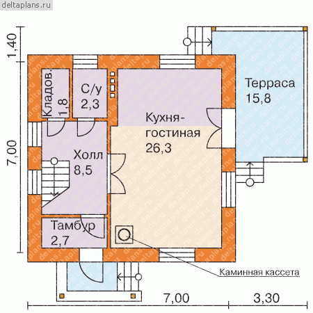 Проект дома с небольшой площадью застройки № F-084-1P - 1-й этаж