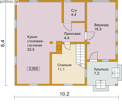 2 этажный каркасный дом № F-128-1S - 1-й этаж