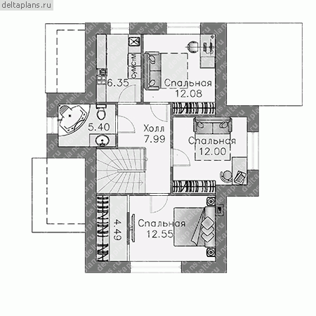 Компактный коттедж, проект № F-129-1P - 2-й этаж