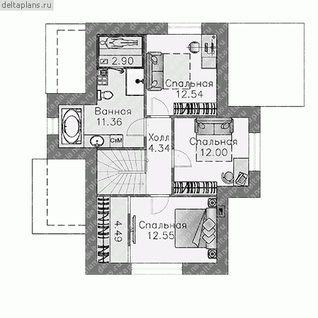 Компактный коттедж, проект № F-129-1P - 2-й этаж (вариант 2)