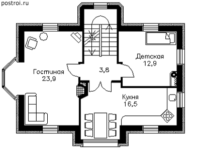 Проект кирпичного дома 3 этажа и гараж № F-156-1K - 2-й этаж