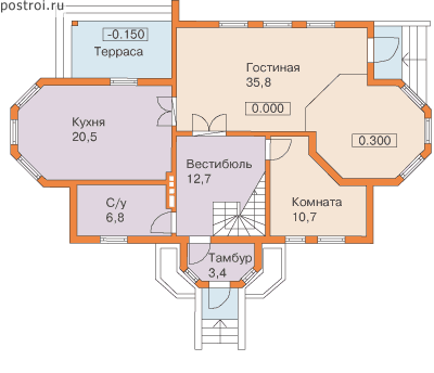Проект дома с 3 террасами № F-166-1S - 1-й этаж