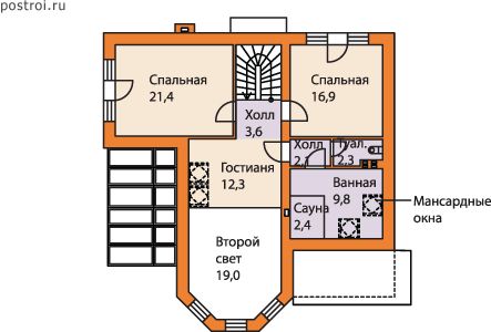 Проект загородного коттеджа с мансардой № F-184-1P - мансарда