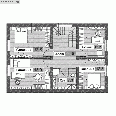Проект коттеджа с эркером и террасой № G-178-2P - мансарда