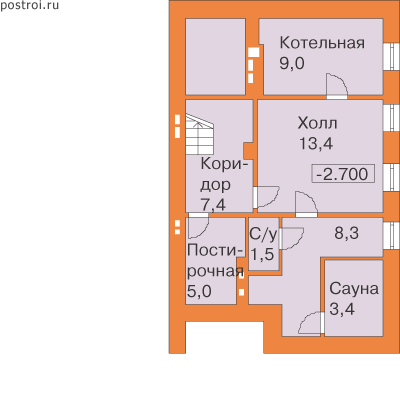 Дом-коттедж с гаражом 10 на 10 № H-181-1K - цоколь