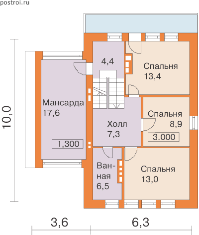 Дом-коттедж с гаражом 10 на 10 № H-181-1K - мансарда