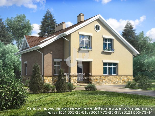 Загородный дом из пенобетона 2 этажа с верандой № H-217-1P Загородный дом из пенобетона 2 этажа с верандой № H-217-1P
