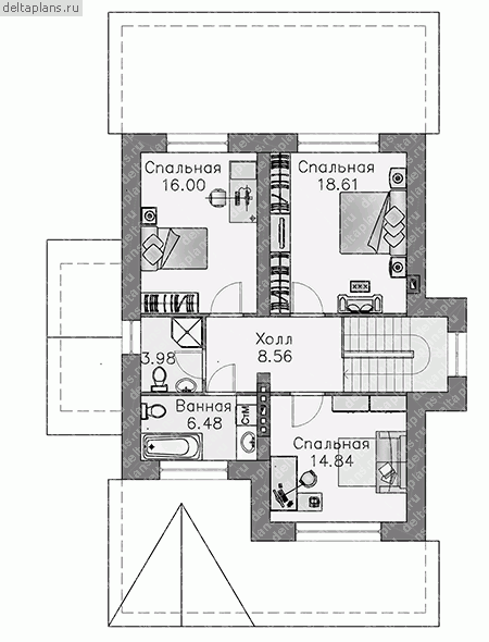 Проект дома из газобетона с террасой и крыльцом № J-183-1P - мансарда