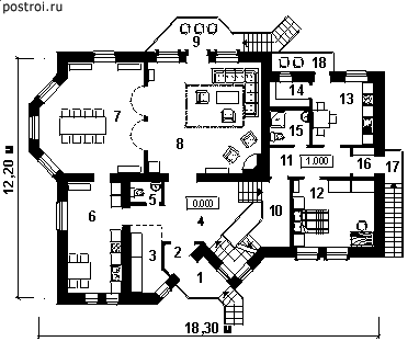 Проект особняка 12 на 18 № J-447-1K - 1-й этаж