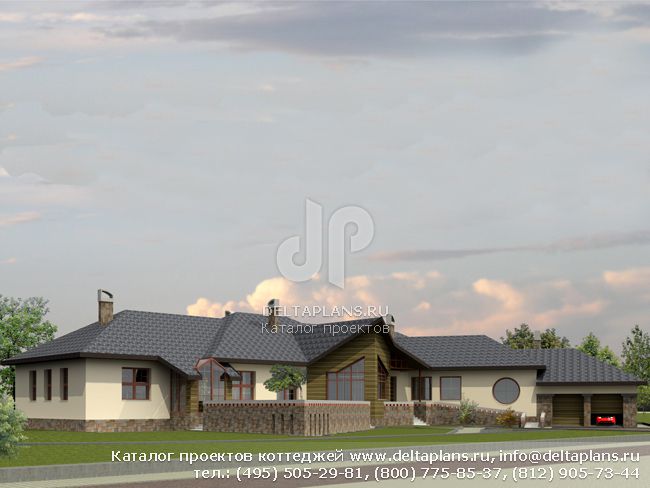 Одноэтажный загородный дом с бассейном и сауной № J-540-1K Одноэтажный загородный дом с бассейном и сауной № J-540-1K