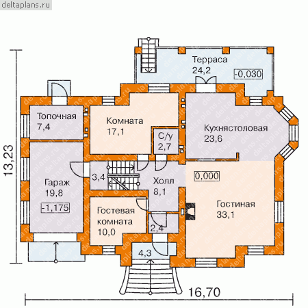 3 этажный дом-коттедж № K-371-1P - 1-й этаж