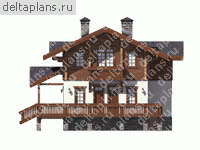 Комбинированный коттедж кирпич/брус в стиле шале № M-181-1K - вид слева