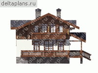 Комбинированный коттедж кирпич/брус в стиле шале № M-181-1K - вид справа
