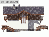 Комбинированный коттедж кирпич/брус в стиле шале № M-181-1K - вид сзади