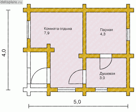 Проект бани для дачи № Q-020-2D - 1-й этаж