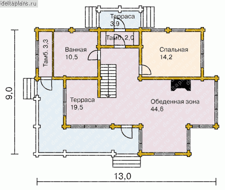 Загородный деревянный дом № Q-148-1D - 1-й этаж