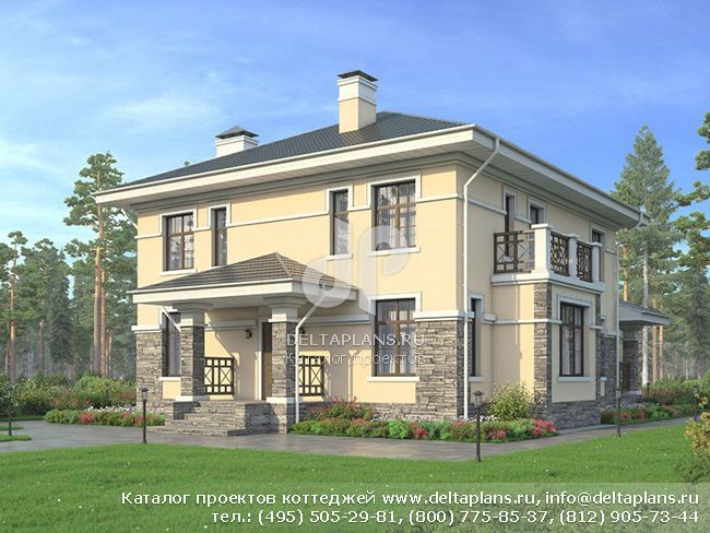 Двухэтажный дом с крыльцом и террасой № U-190-1P Двухэтажный дом с крыльцом и террасой № U-190-1P