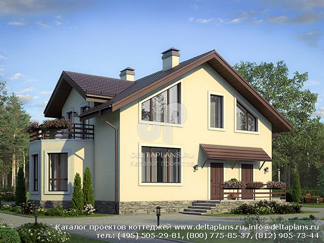 Загородный коттедж с балконом, проект № V-163-1P Загородный коттедж с балконом, проект № V-163-1P