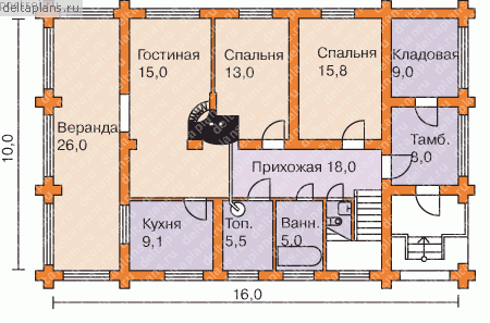 Проект дома 10 на 16 № V-187-1D - 1-й этаж