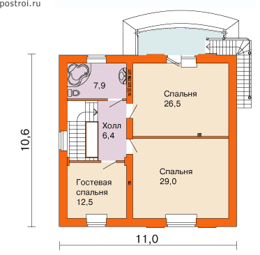 Дом 10,6 на 11 № V-196-1P - 2-й этаж