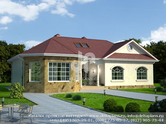 Кирпичный одноэтажный коттедж № W-152-1K Кирпичный одноэтажный коттедж № W-152-1K