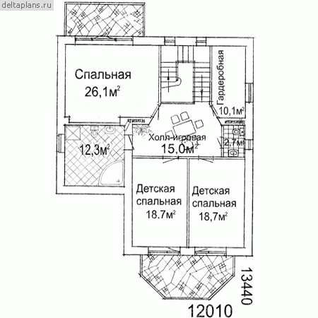 Кирпичный коттедж 2 этажа № W-212-1K - мансарда