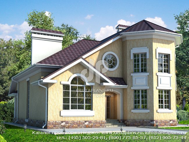 Кирпичный коттедж с цоколем № W-389-1K Кирпичный коттедж с цоколем № W-389-1K