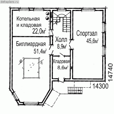 Большой загородный коттедж с цоколем № W-399-1K - цоколь