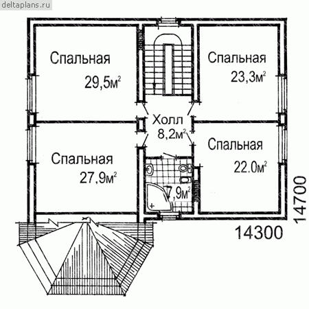 Большой загородный коттедж с цоколем № W-399-1K - 2-й этаж
