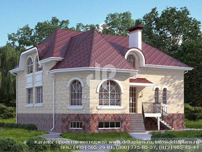 Большой загородный коттедж с цоколем № W-399-1K Большой загородный коттедж с цоколем № W-399-1K